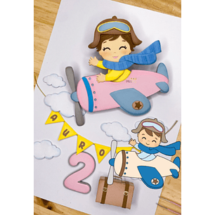 Arquivo Topo de Bolo Aviador Menino e Menina - EM CAMADAS