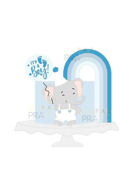 Arquivo Topo de Bolo Elefante Arco íris - EM CAMADAS