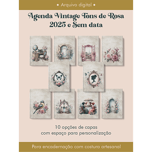 Arquivo Agenda Vintage Tons de Rosa 2025 e Permantente COSTURA - Perfeito Miolo