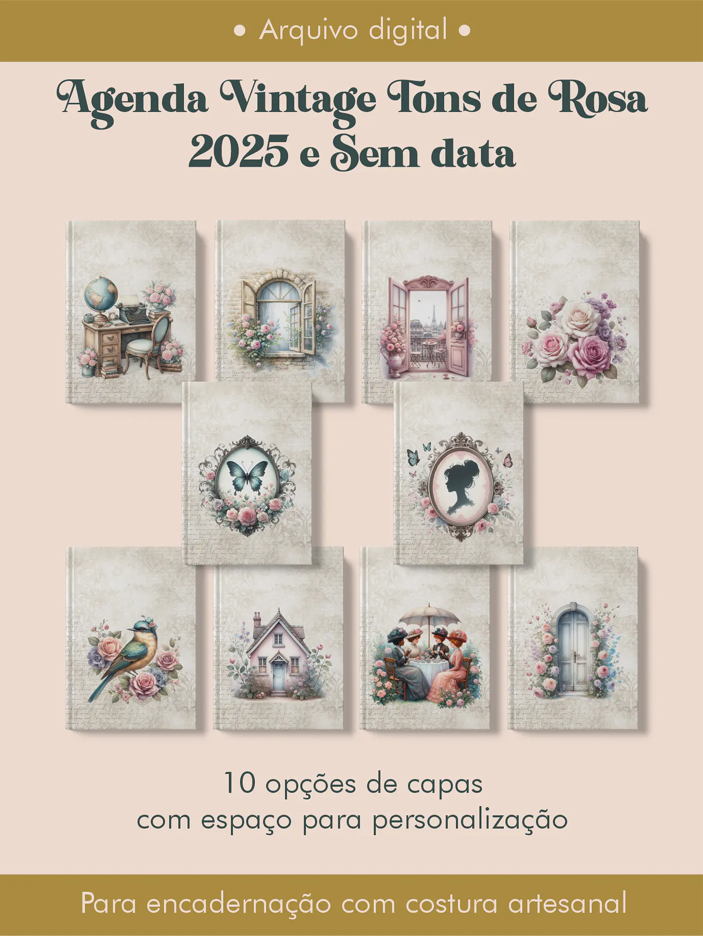 Arquivo Agenda Vintage Tons de Rosa 2025 e Permantente COSTURA - Perfeito Miolo 1