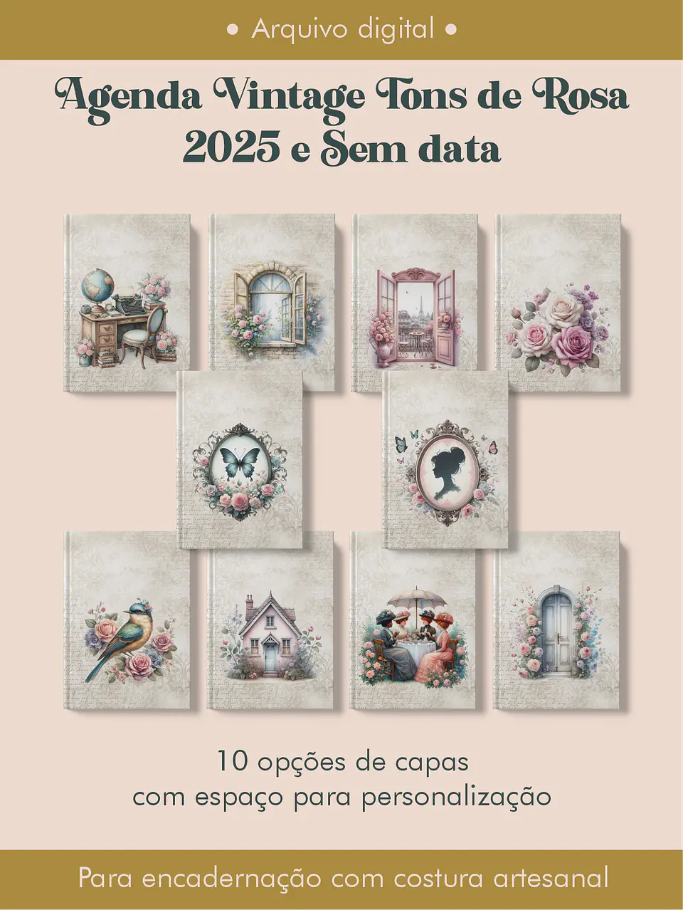 Arquivo Agenda Vintage Tons de Rosa 2025 e Permantente COSTURA - Perfeito Miolo 1