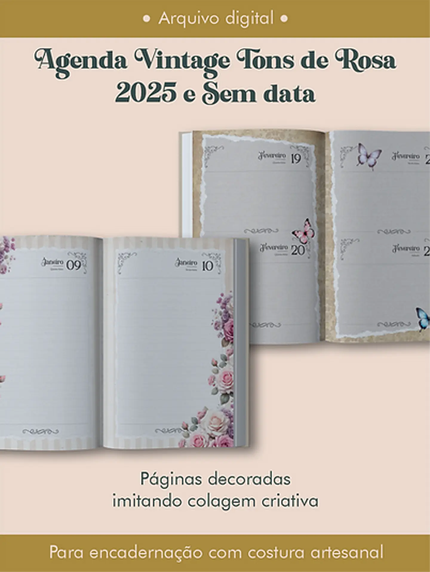 Arquivo Agenda Vintage Tons de Rosa 2025 e Permantente COSTURA - Perfeito Miolo 6