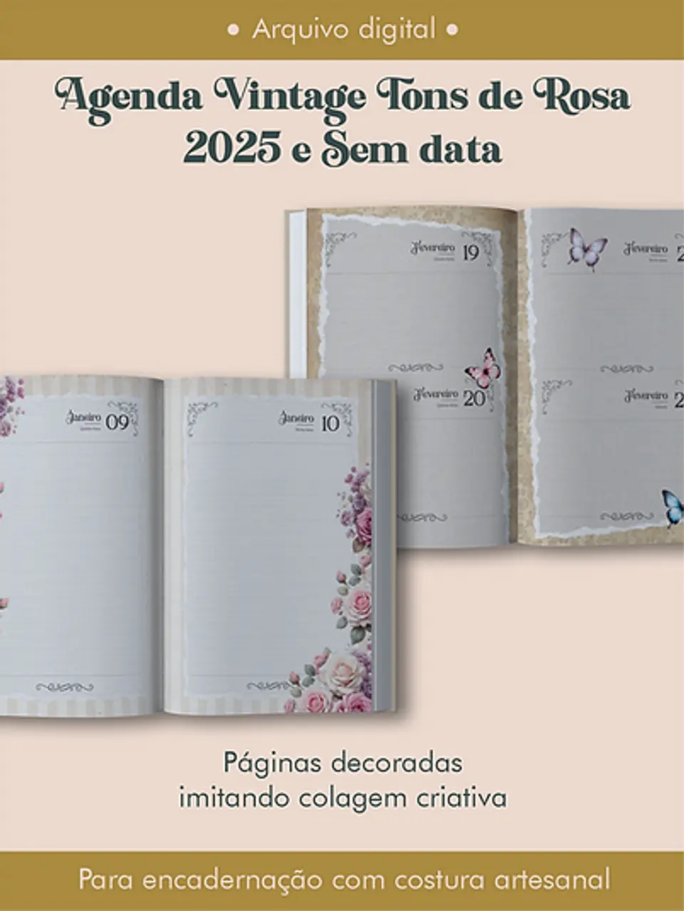 Arquivo Agenda Vintage Tons de Rosa 2025 e Permantente COSTURA - Perfeito Miolo 6