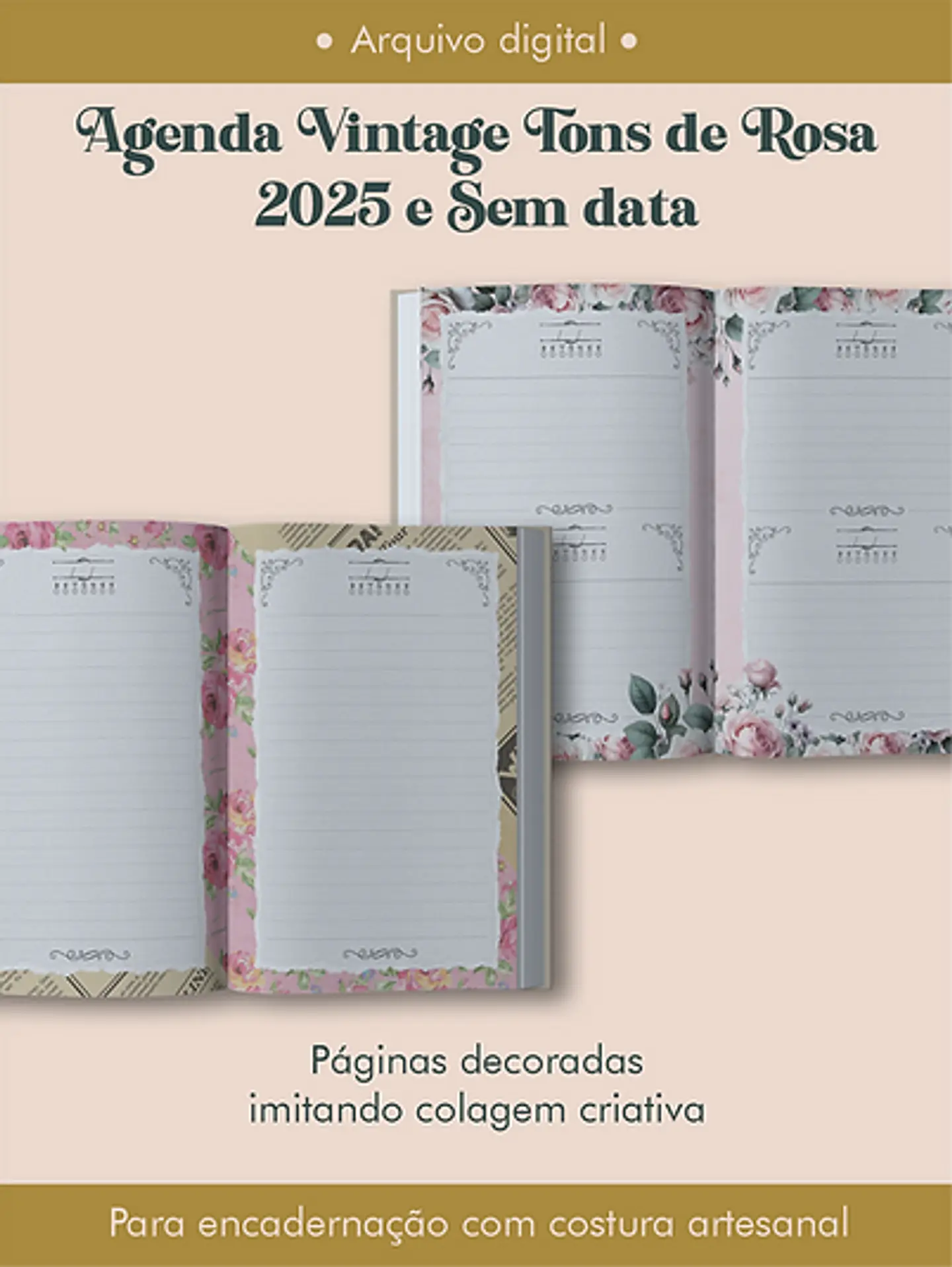 Arquivo Agenda Vintage Tons de Rosa 2025 e Permantente COSTURA - Perfeito Miolo 11