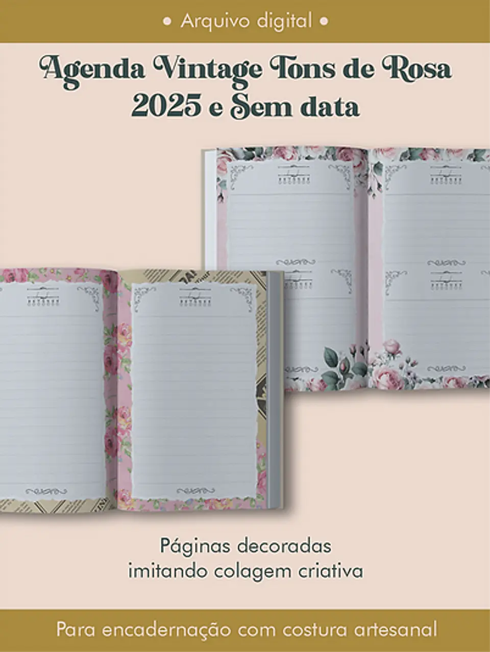 Arquivo Agenda Vintage Tons de Rosa 2025 e Permantente COSTURA - Perfeito Miolo 11