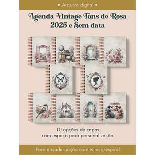Arquivo Agenda Vintage Tons de Rosa 2025 e Permantente WIRE-O e ESPIRAL - Perfeito Miolo