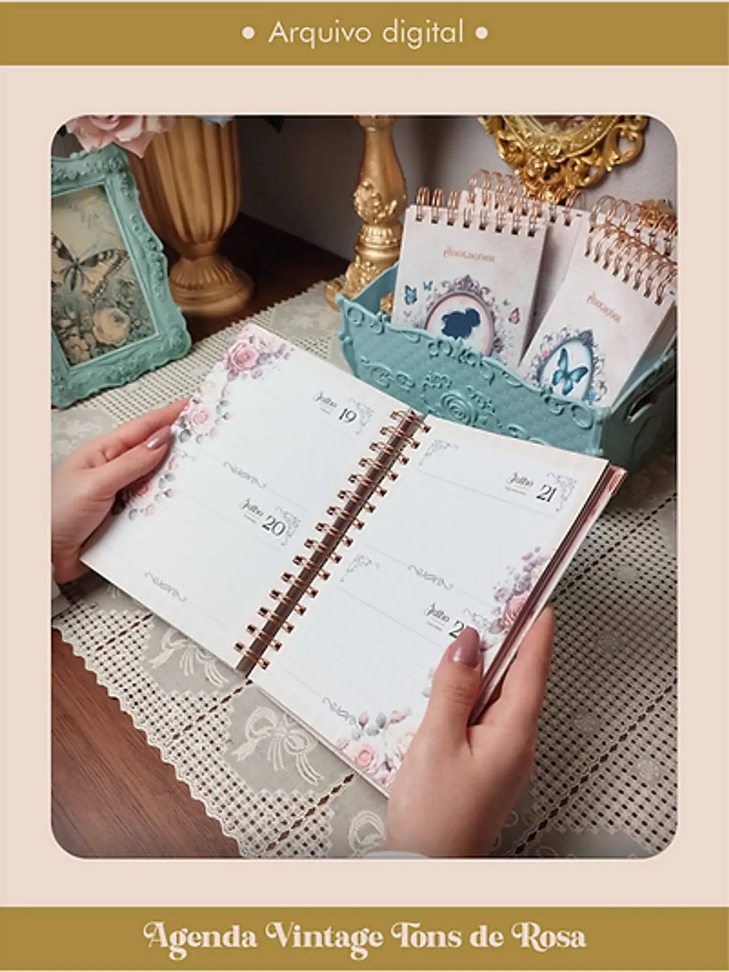 Arquivo Agenda Vintage Tons de Rosa 2025 e Permantente WIRE-O e ESPIRAL - Perfeito Miolo 5