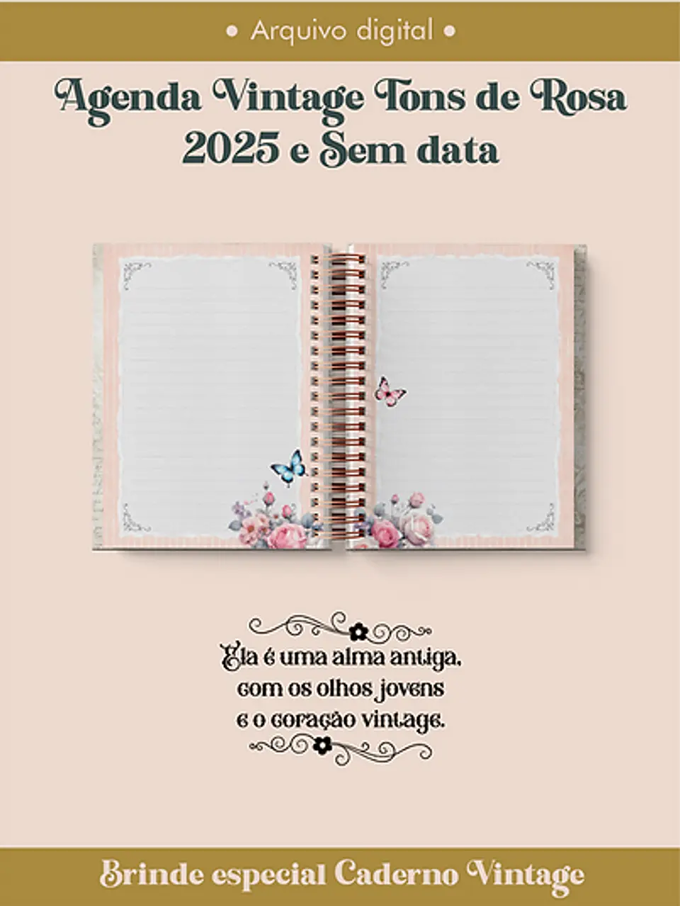 Arquivo Agenda Vintage Tons de Rosa 2025 e Permantente WIRE-O e ESPIRAL - Perfeito Miolo 8