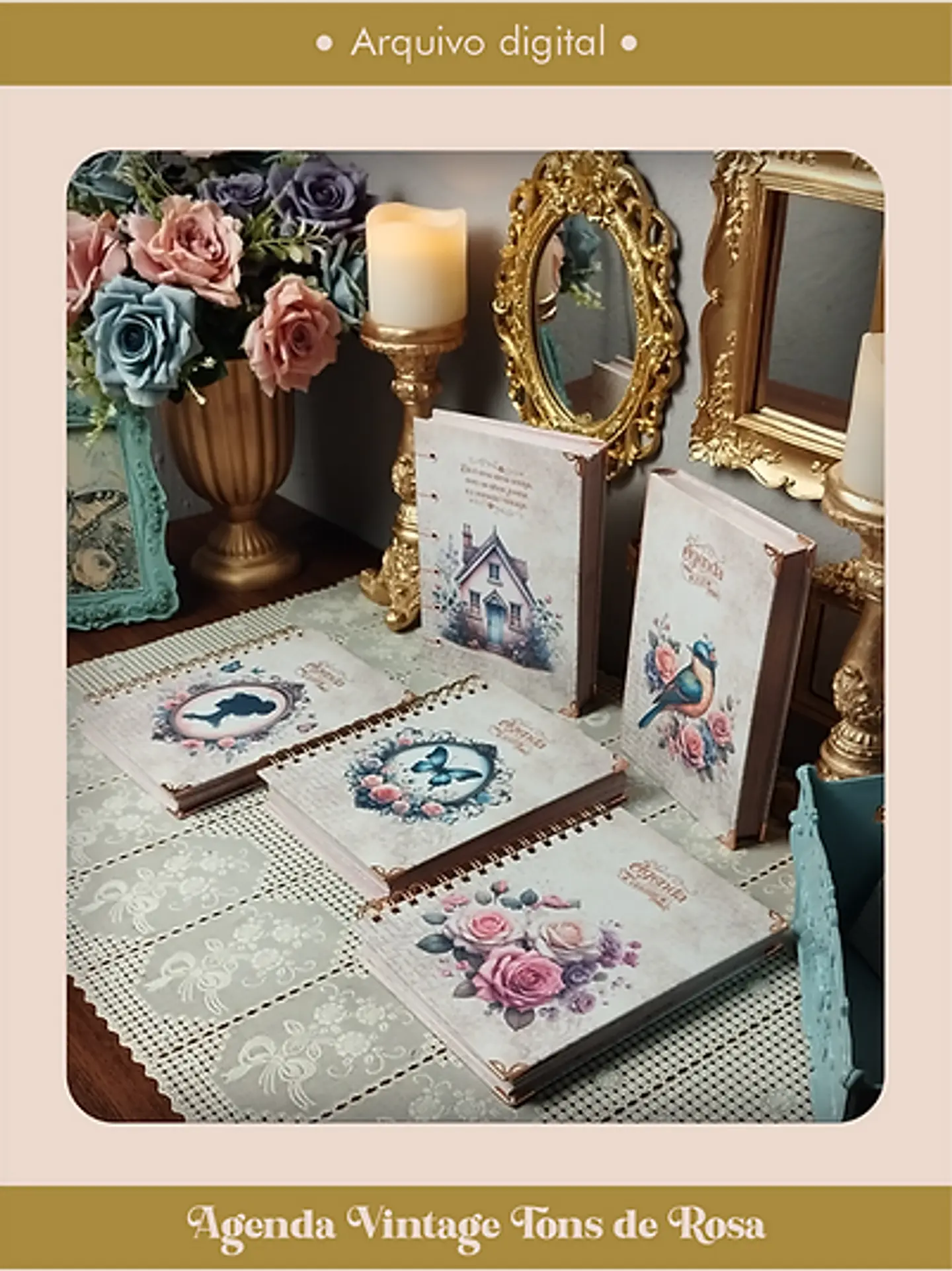 Arquivo Agenda Vintage Tons de Rosa 2025 e Permantente WIRE-O e ESPIRAL - Perfeito Miolo 9