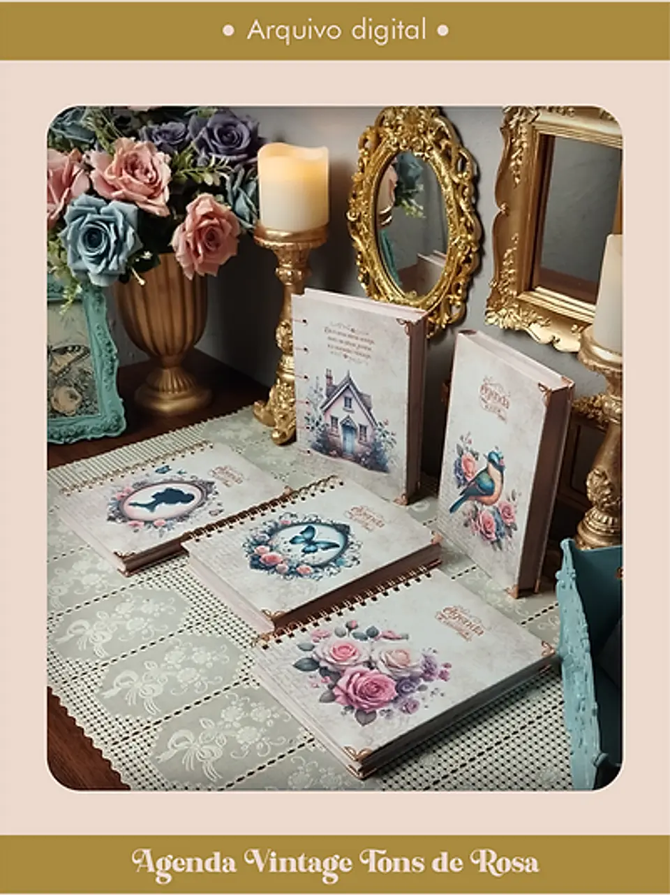 Arquivo Agenda Vintage Tons de Rosa 2025 e Permantente WIRE-O e ESPIRAL - Perfeito Miolo 9