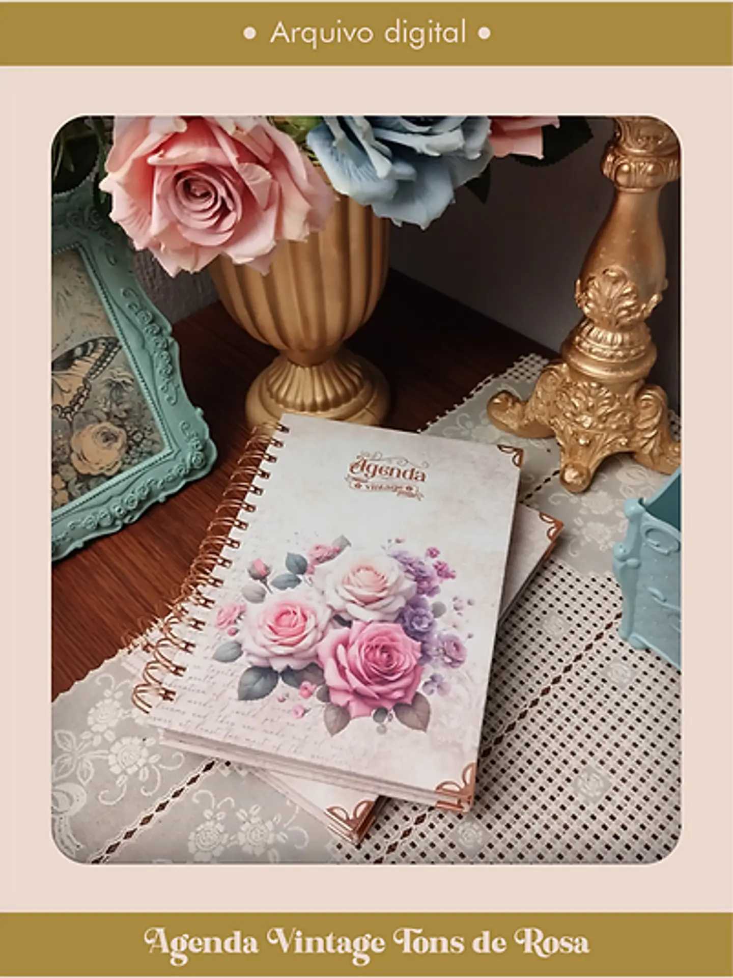 Arquivo Agenda Vintage Tons de Rosa 2025 e Permantente WIRE-O e ESPIRAL - Perfeito Miolo 10