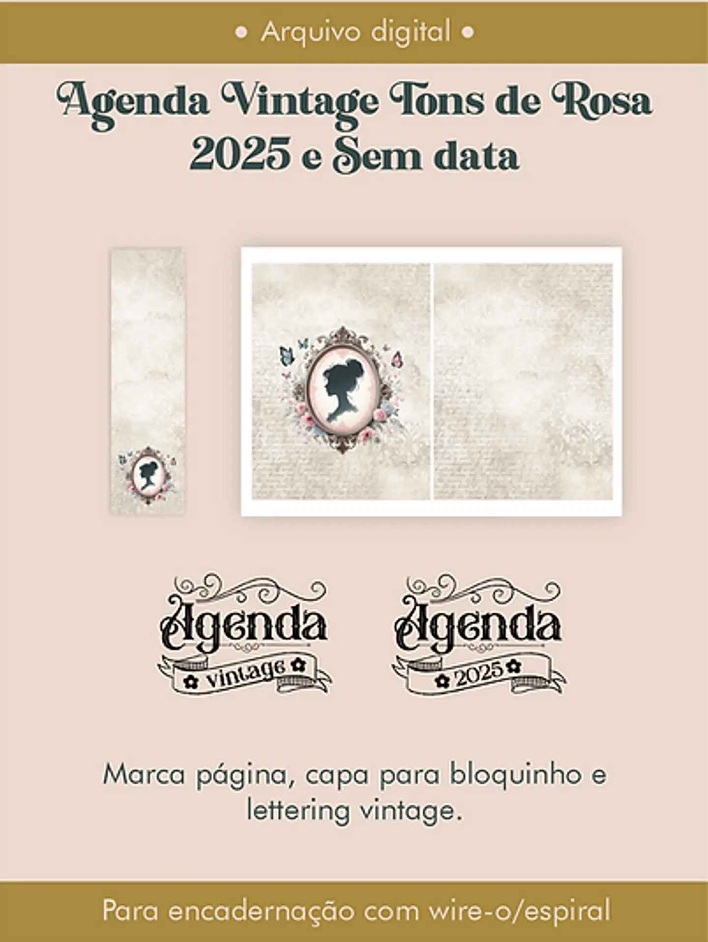 Arquivo Agenda Vintage Tons de Rosa 2025 e Permantente WIRE-O e ESPIRAL - Perfeito Miolo 11