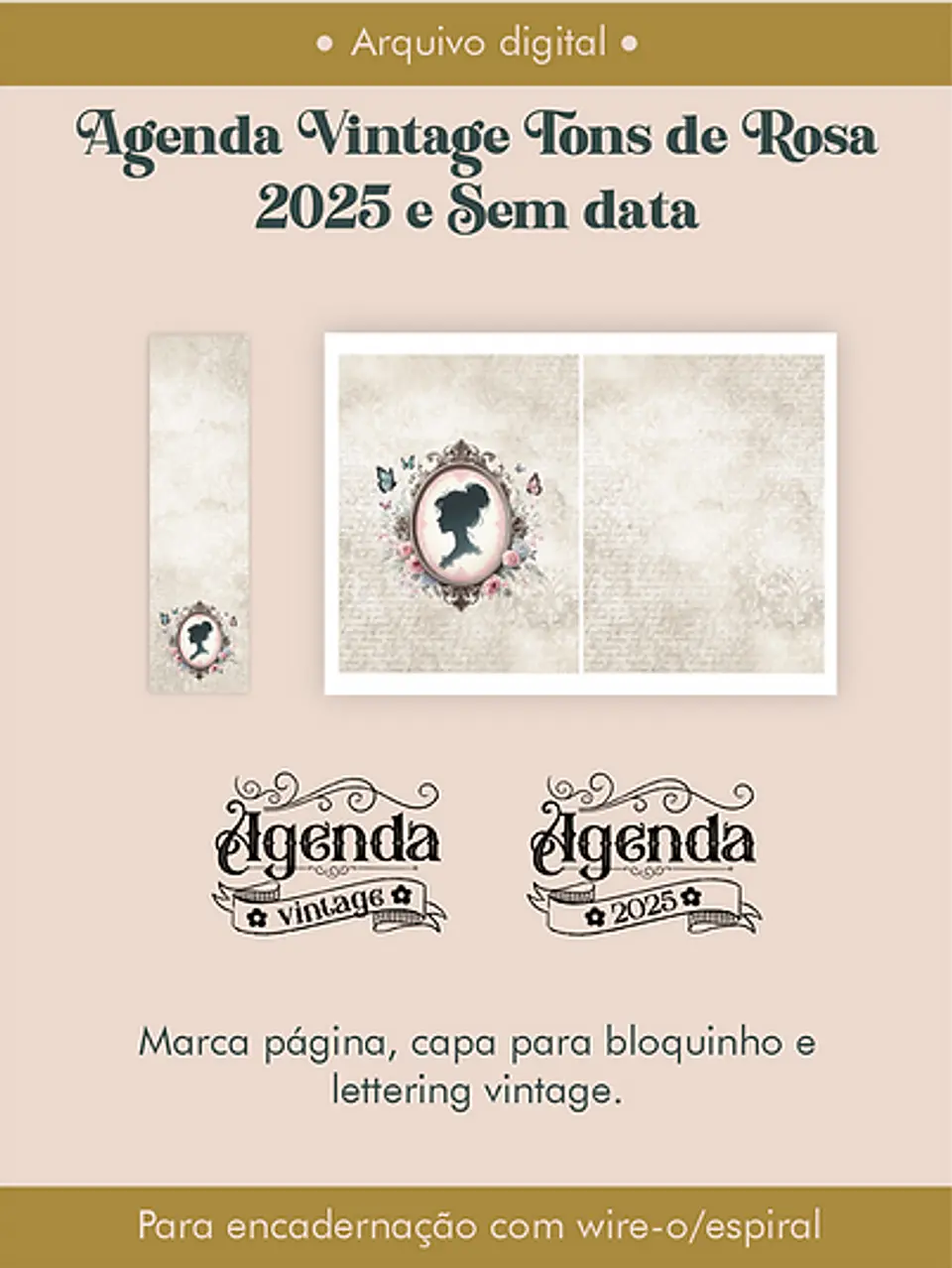 Arquivo Agenda Vintage Tons de Rosa 2025 e Permantente WIRE-O e ESPIRAL - Perfeito Miolo 11