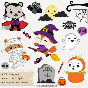 Kit Digital Clipparts Halloween Cute - Ni Estudio