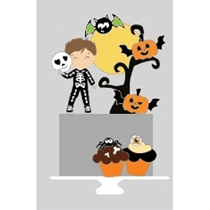 Arquivo Topo de Bolo Halloween Menino Esqueleto - EM CAMADAS