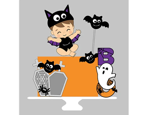 Arquivo Topo de Bolo Halloween Bebê Morcego - EM CAMADAS