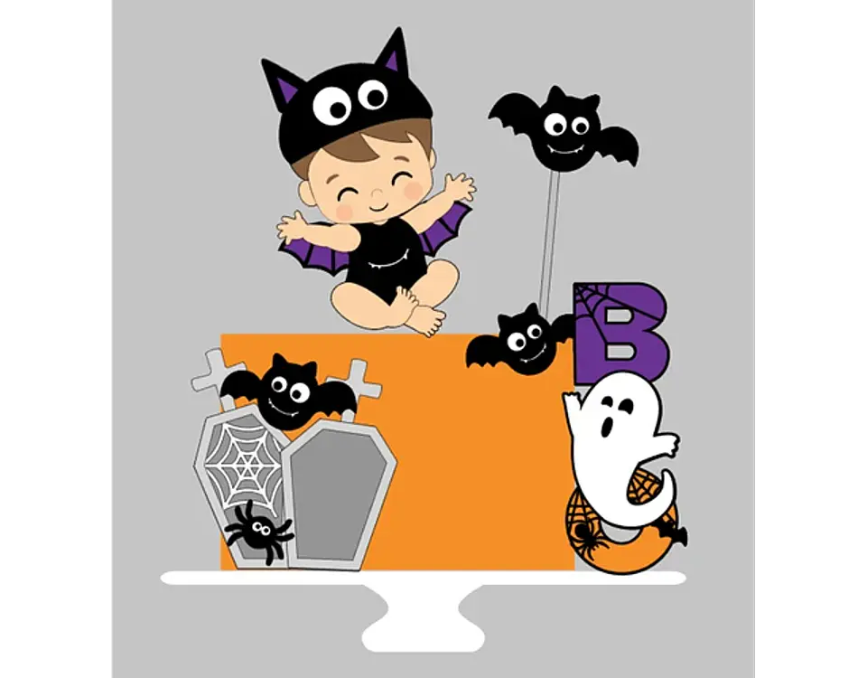 Arquivo Topo de Bolo Halloween Bebê Morcego - EM CAMADAS 1