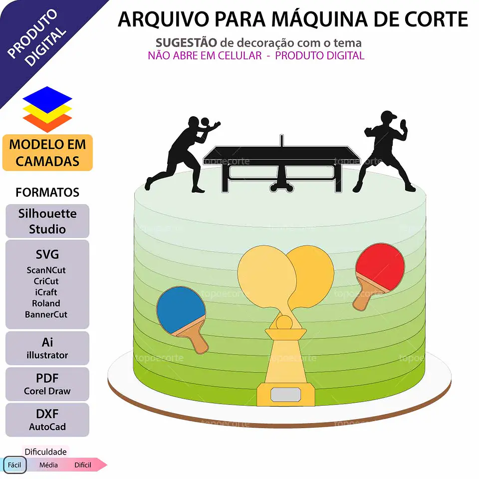 Arquivo de Corte Topo de Bolo Ping Pong 1