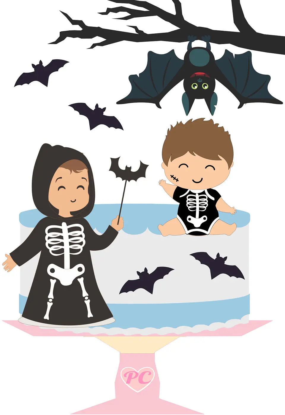 Arquivo Topo de Bolo Halloween Meninos Esqueleto 1