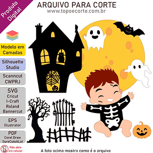 Arquivo Topo de Bolo Halloween Baby Esqueleto