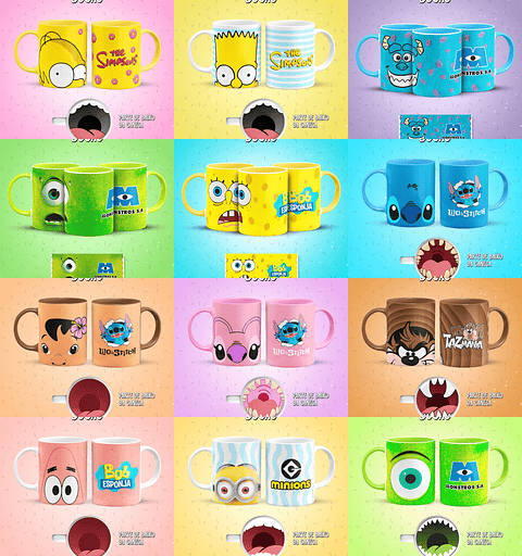 Arquivo Canecas Personagens Rostos - 23 modelos