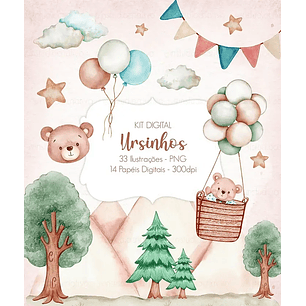 Kit Digital Ursinho Aquarela - in studio