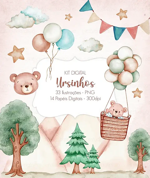 Kit Digital Ursinho Aquarela - in studio