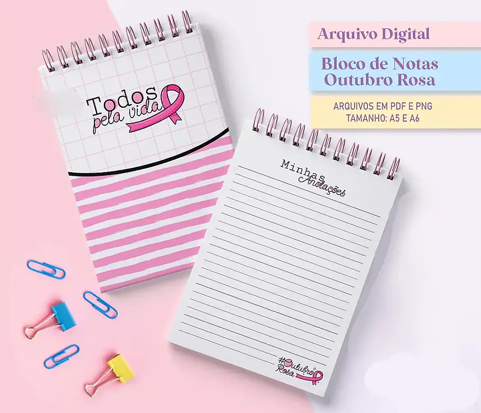 Arquivo Outubro Rosa Bloco de Notas A5 e A6 - Studio Rafa 1
