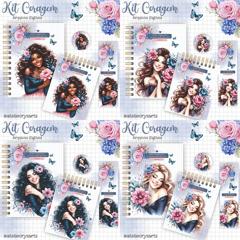 Arquivo Encadernação Kit Coragem Mulher Floral - Crys