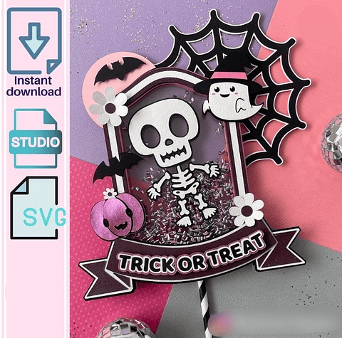 Arquivo Topo de Bolo Halloween Shaker Caveira - em camadas