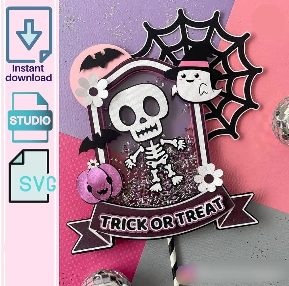 Arquivo Topo de Bolo Halloween Shaker Caveira - em camadas 1