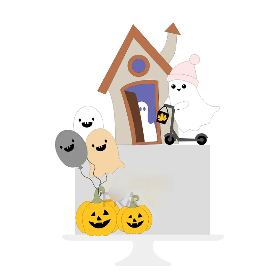 Arquivo Topo de Bolo Halloween Casa de Fantasmas - EM CAMADAS 1