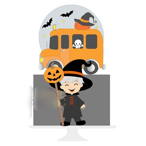 Arquivo Topo de Bolo Halloween Bruxinho Ônibus - EM CAMADAS