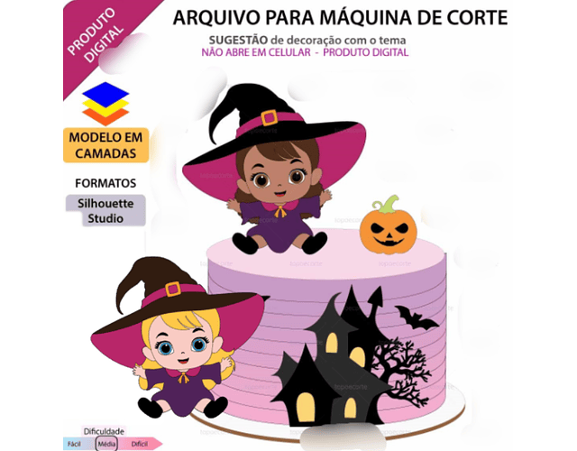 Arquivo Topo de Bolo Halloween Bruxinhas - EM CAMADAS