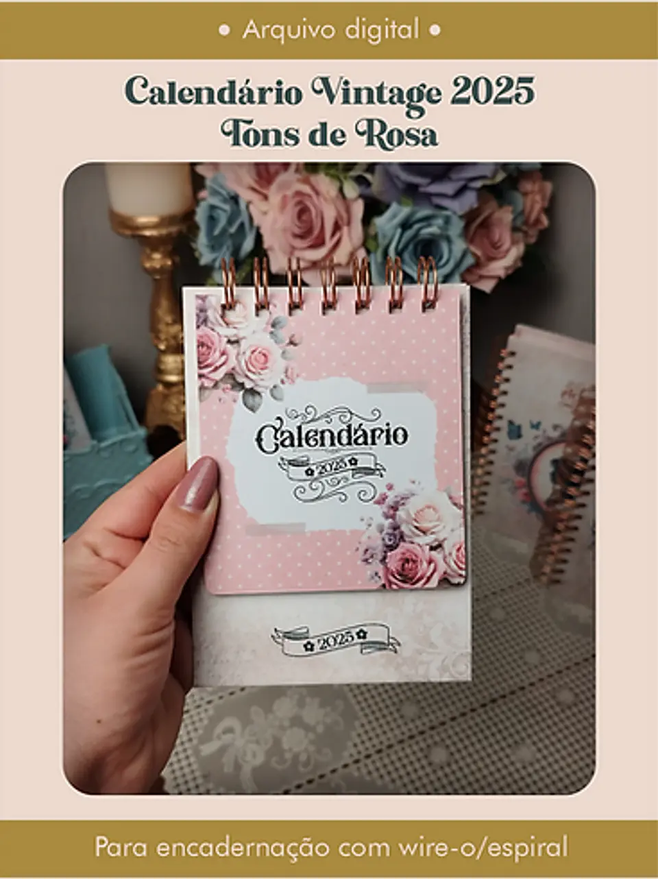 Arquivo Calendário Vintage 2025 Tons de Rosa - Perfeito Miolo 2