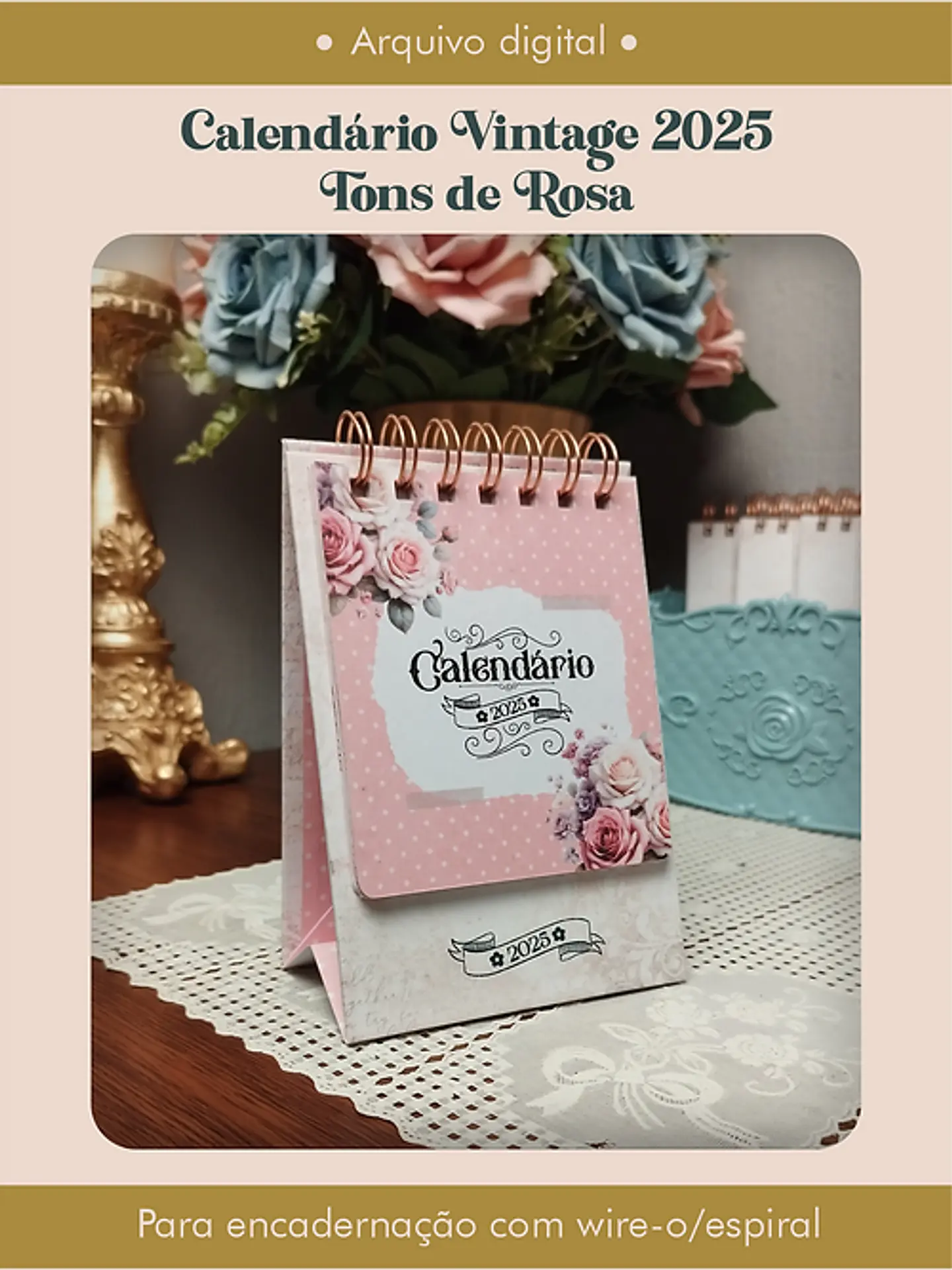 Arquivo Calendário Vintage 2025 Tons de Rosa - Perfeito Miolo 3