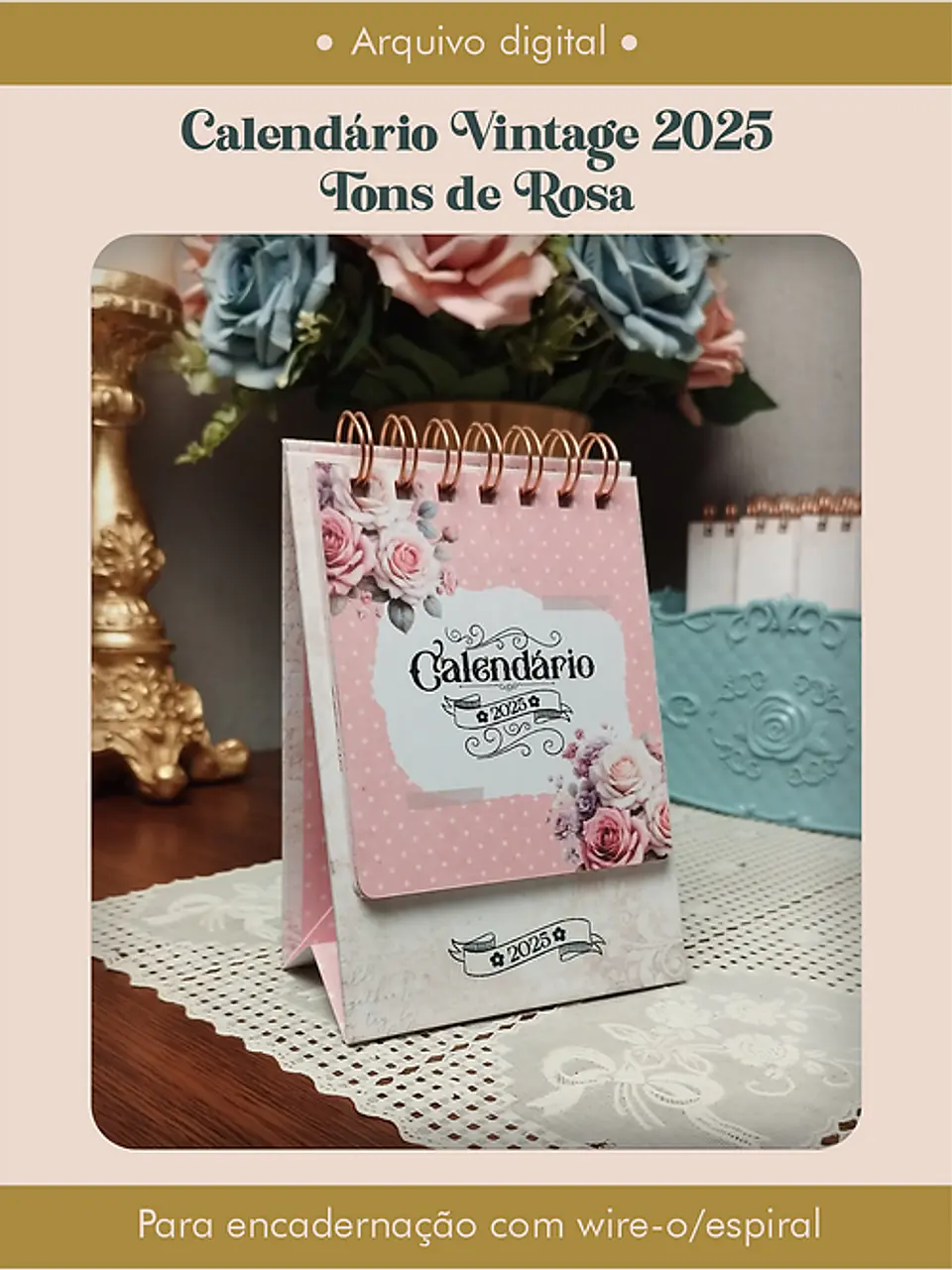 Arquivo Calendário Vintage 2025 Tons de Rosa - Perfeito Miolo 3