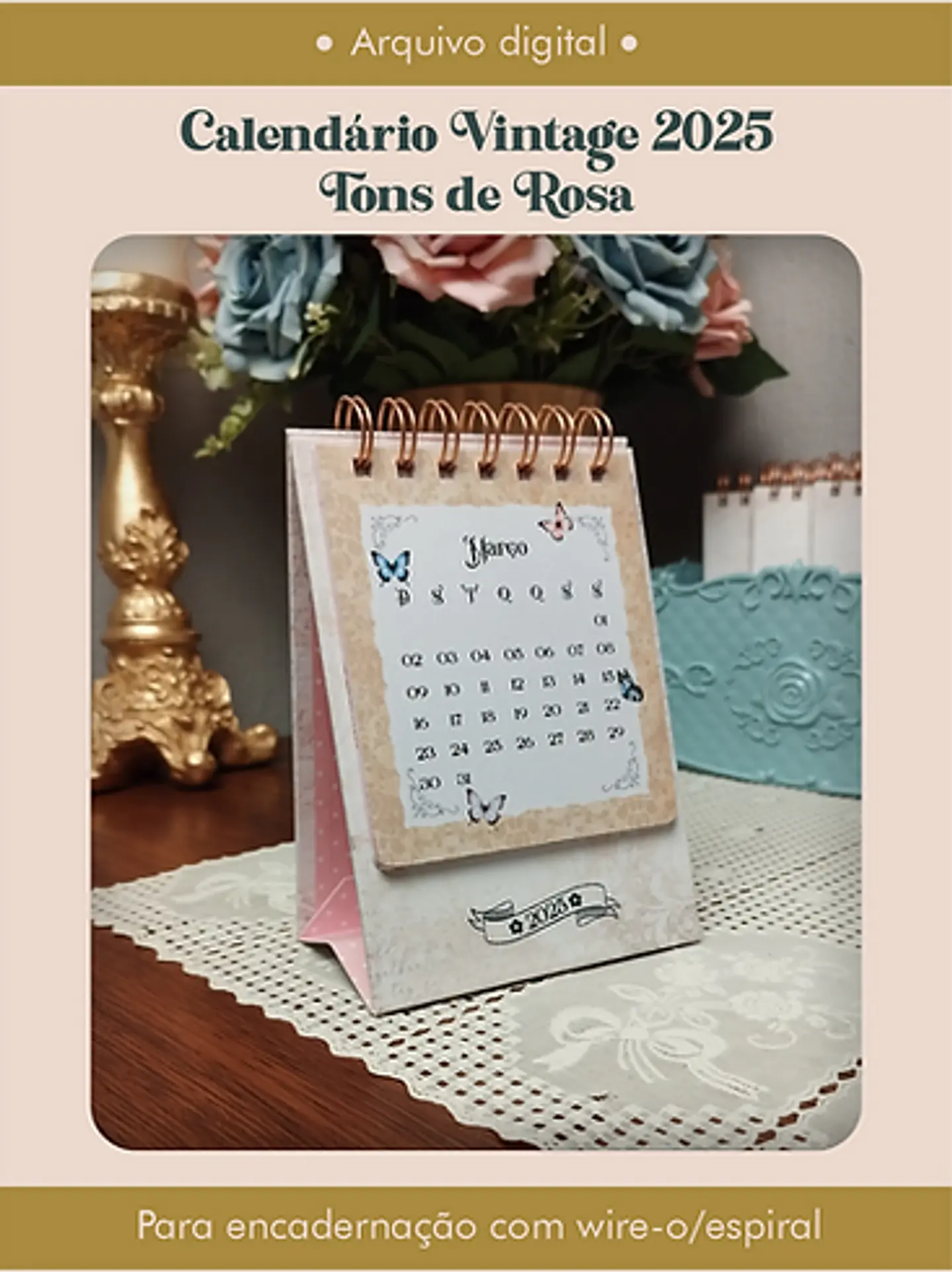 Arquivo Calendário Vintage 2025 Tons de Rosa - Perfeito Miolo 4