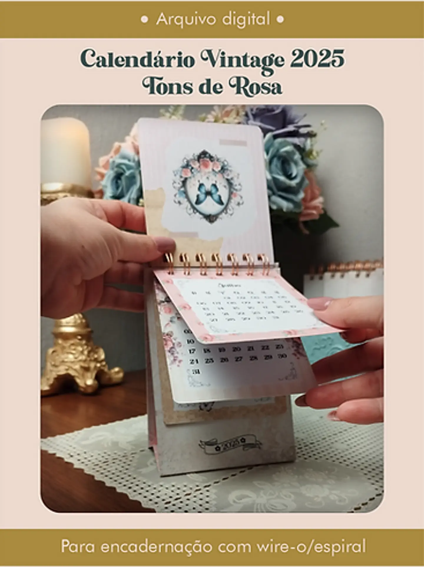 Arquivo Calendário Vintage 2025 Tons de Rosa - Perfeito Miolo 6