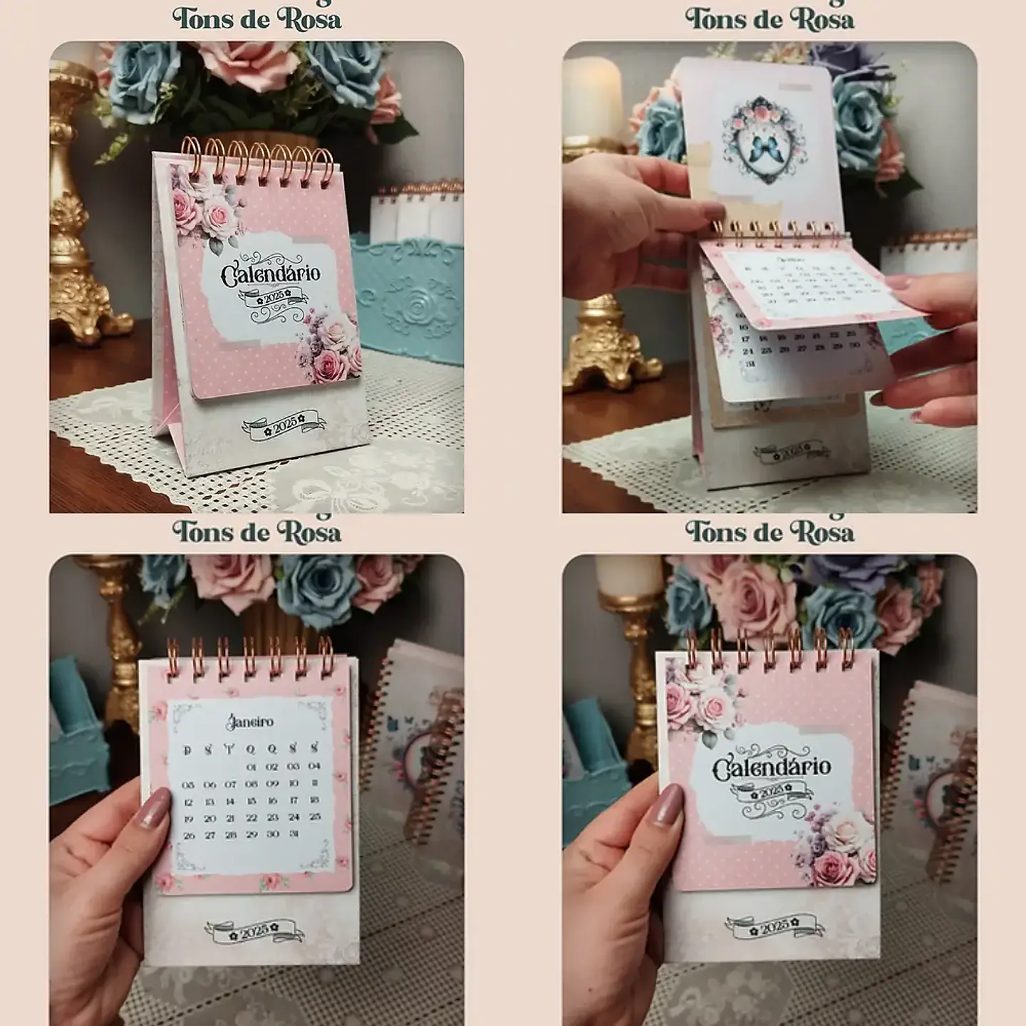 Arquivo Calendário Vintage 2025 Tons de Rosa - Perfeito Miolo 1