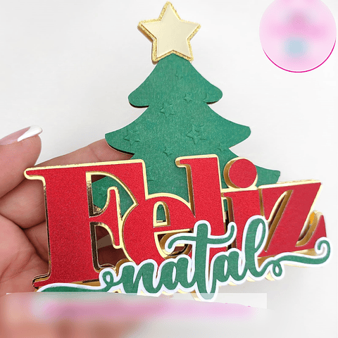 Arquivo Topo de Bolo Feliz Natal Árvore - em camadas