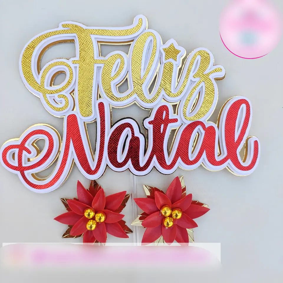 Arquivo Topo de Bolo Feliz Natal Flores - em camadas 1