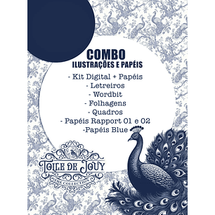 Kit Digital Toile de Jouy - Combo Ilustrações e Papéis - TITA