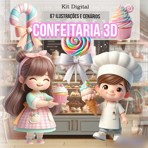 Kit Digital Confeitaria 3D - illustradeb