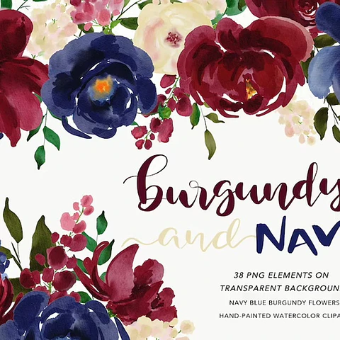 Kit Digital Floral Marsala e Azul 