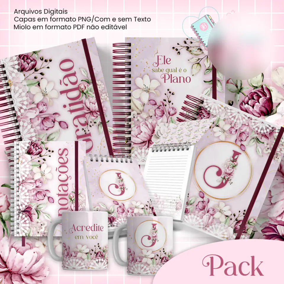 Arquivo Encadernação Pack Floral Rosa - Jana Bicalho 1