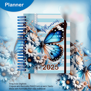 Arquivo Planner 2025 Datado A5 Borboleta Floral Azul - JANA BICALHO