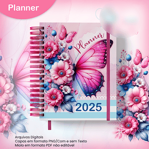 Arquivo Planner 2025 Datado A5 Borboleta Floral Rosa - JANA BICALHO