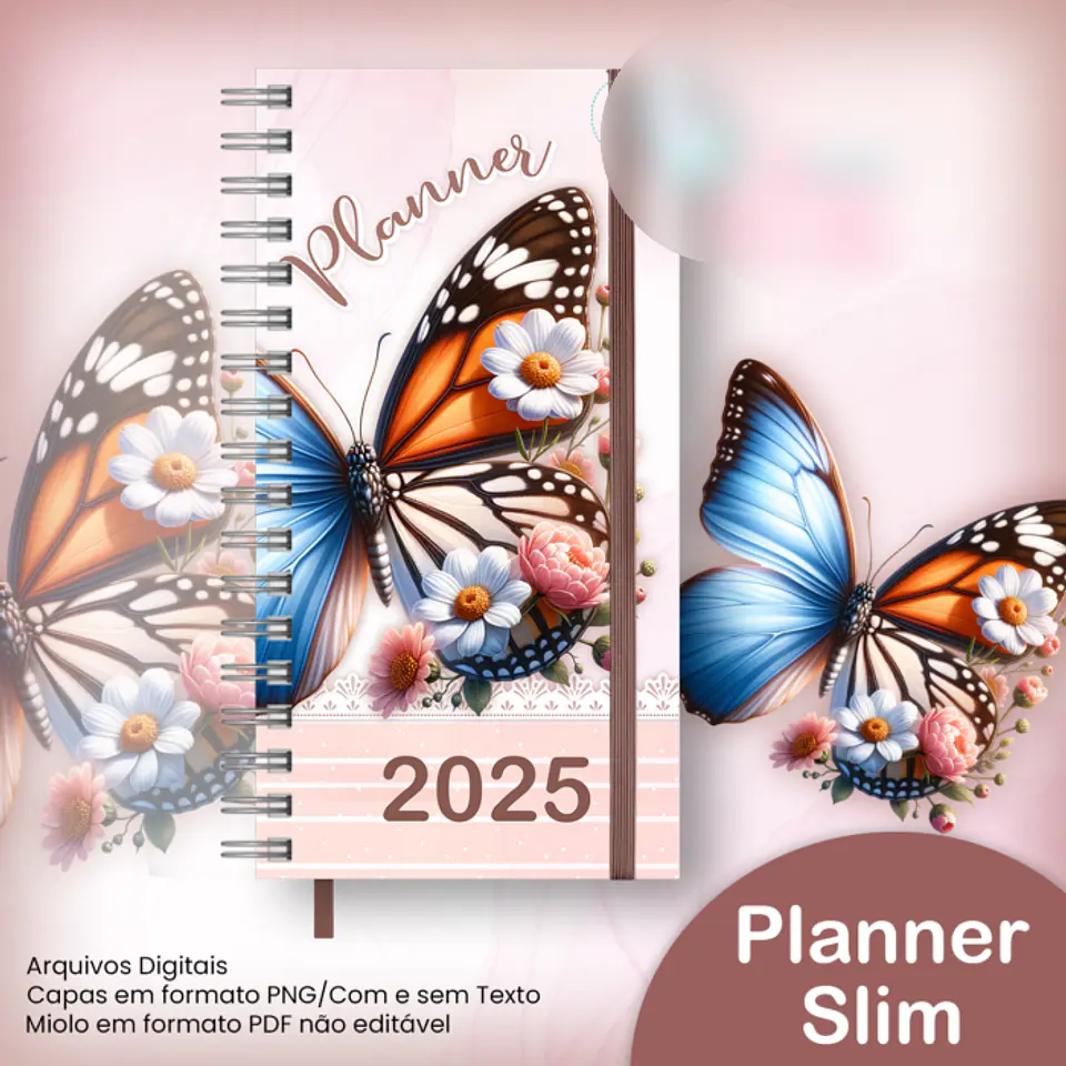 Arquivo Planner Slim 2025 Datado A5 Borboleta Floral - JANA BICALHO 1