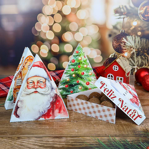 Arquivo Natal Caixa Triangular 6 doces - Chuvinha de Papel